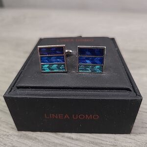 LINEA UOMO Mens Silver Toned Square Multicolor Cufflinks NEW
